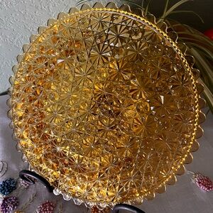 Vintage Amber Daisy & Button Glass Plate Scalloped Edge LE Smith Indiana Glass